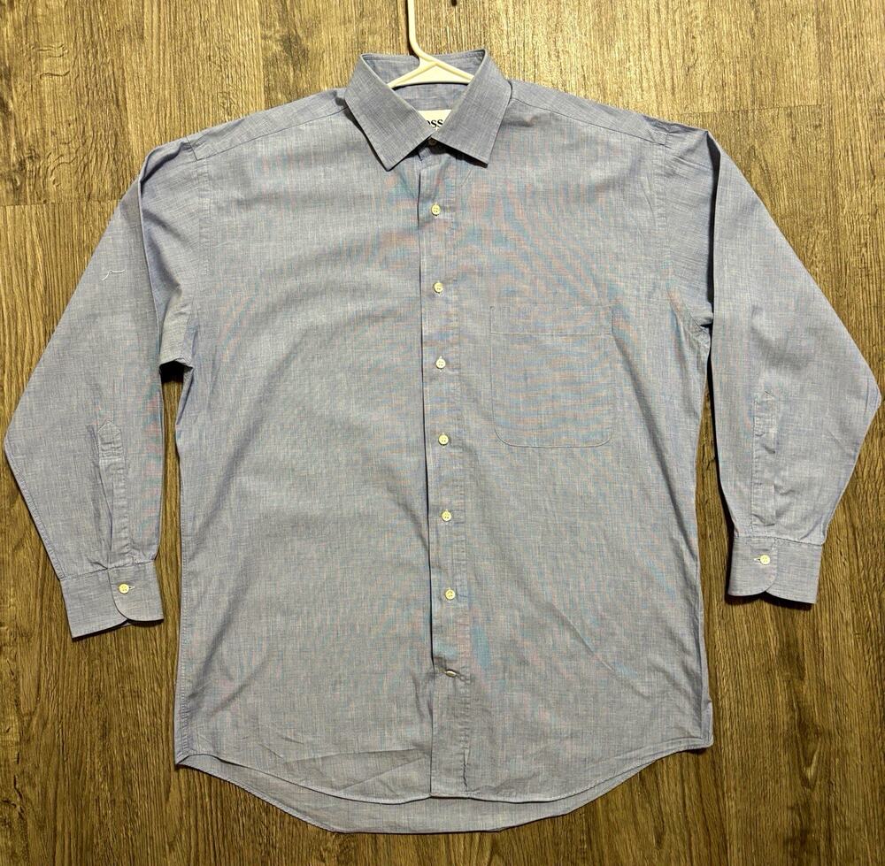 BOSS Hugo Boss Men’s Blue Solid Cotton Woven Long Sleeve Button-Up Shirt 39
